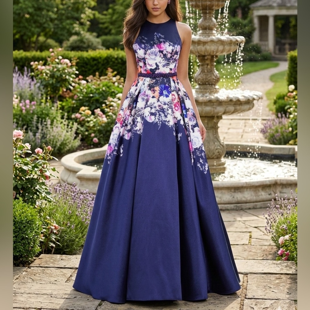 Madison James Floral Printed Pleated Evening Dress size 14